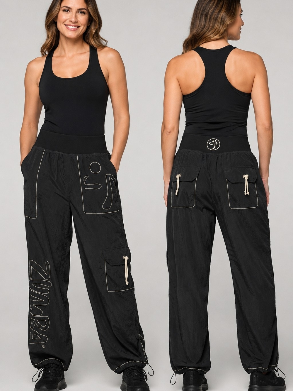 Zumba Fitness Women's Black Drawstring Cargo Pants